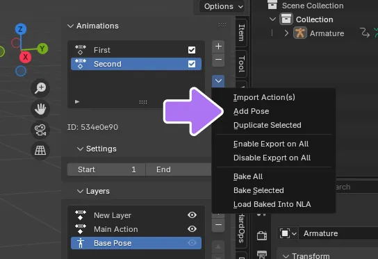 Adding a new pose in the animation system